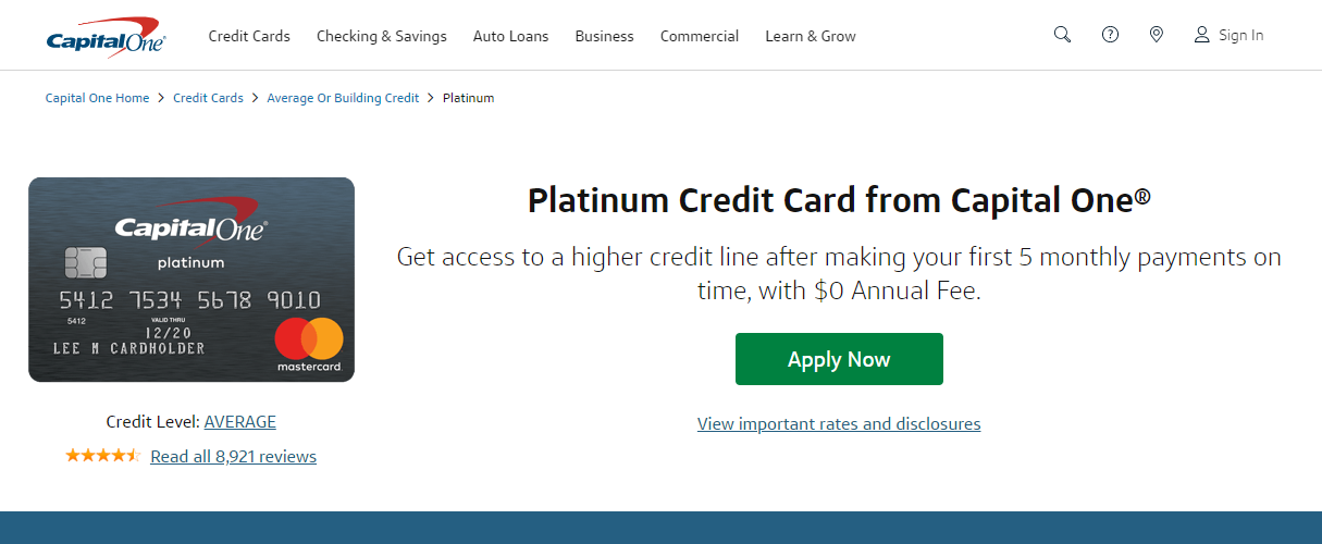 Capital One Platinum Credit Card Apply