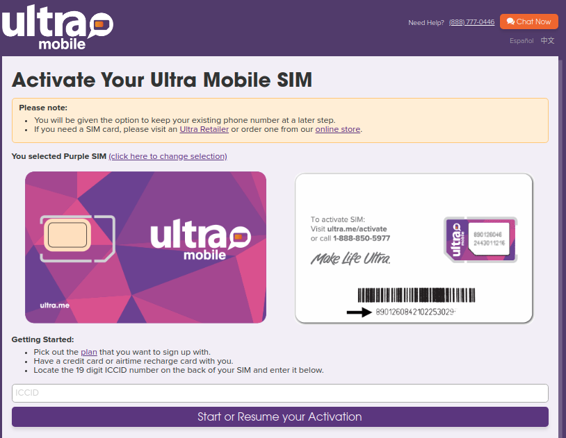 Ultra Mobile Activation
