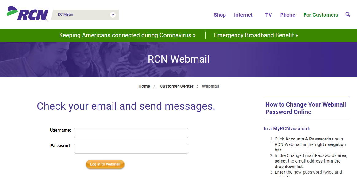 RCN Webmail Login